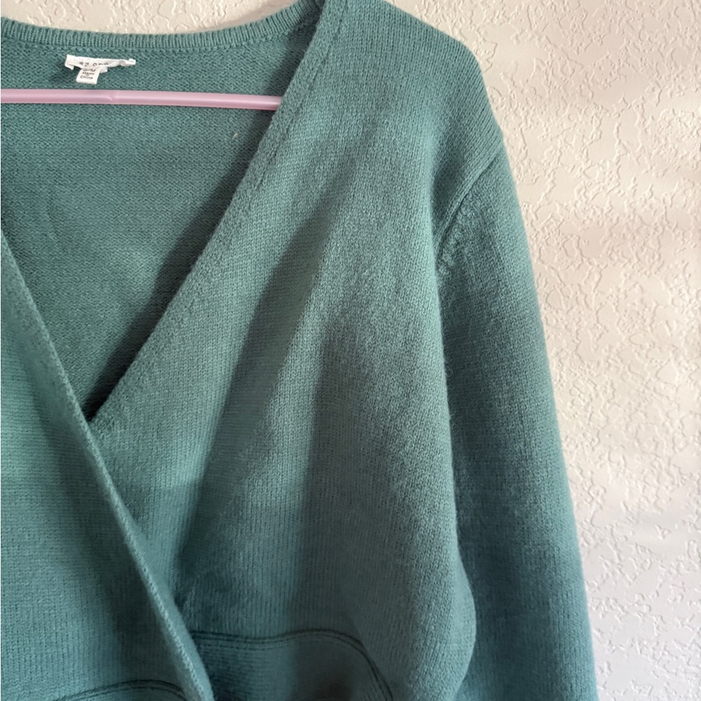 Dusty Teal Wrap Sweater - Picture 5 of 17